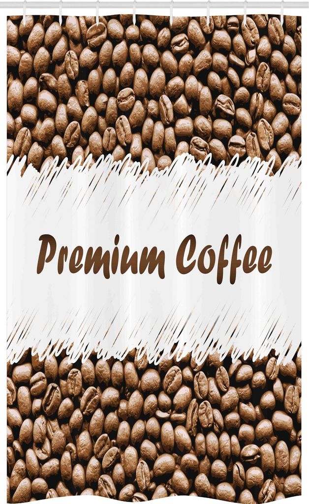 ABAKUHAUS Kaffee Schmaler Duschvorhang, Frische Arabica Premium-, Badezimmer Deko Set aus Stoff mit Haken, 120 x 180 cm, Cocoa Weiß