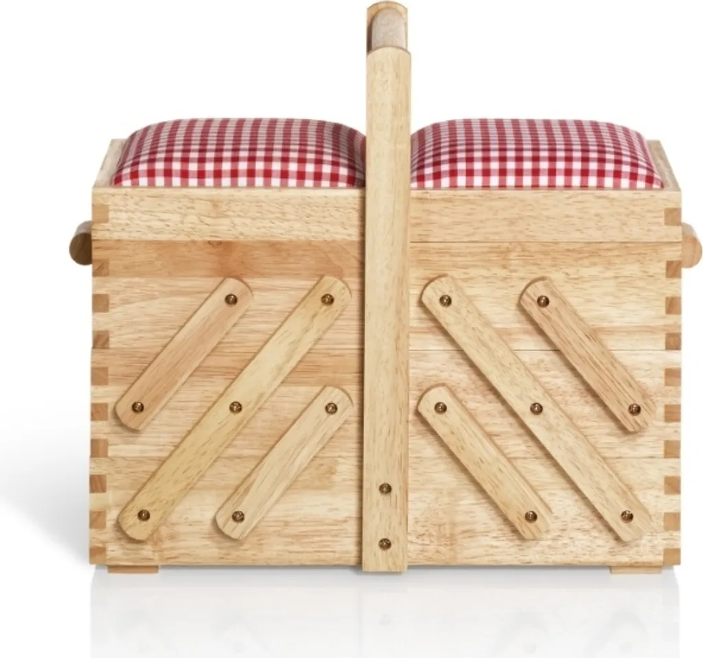 Panier de couture bois et tissu M : rangement pliable multi-niveaux