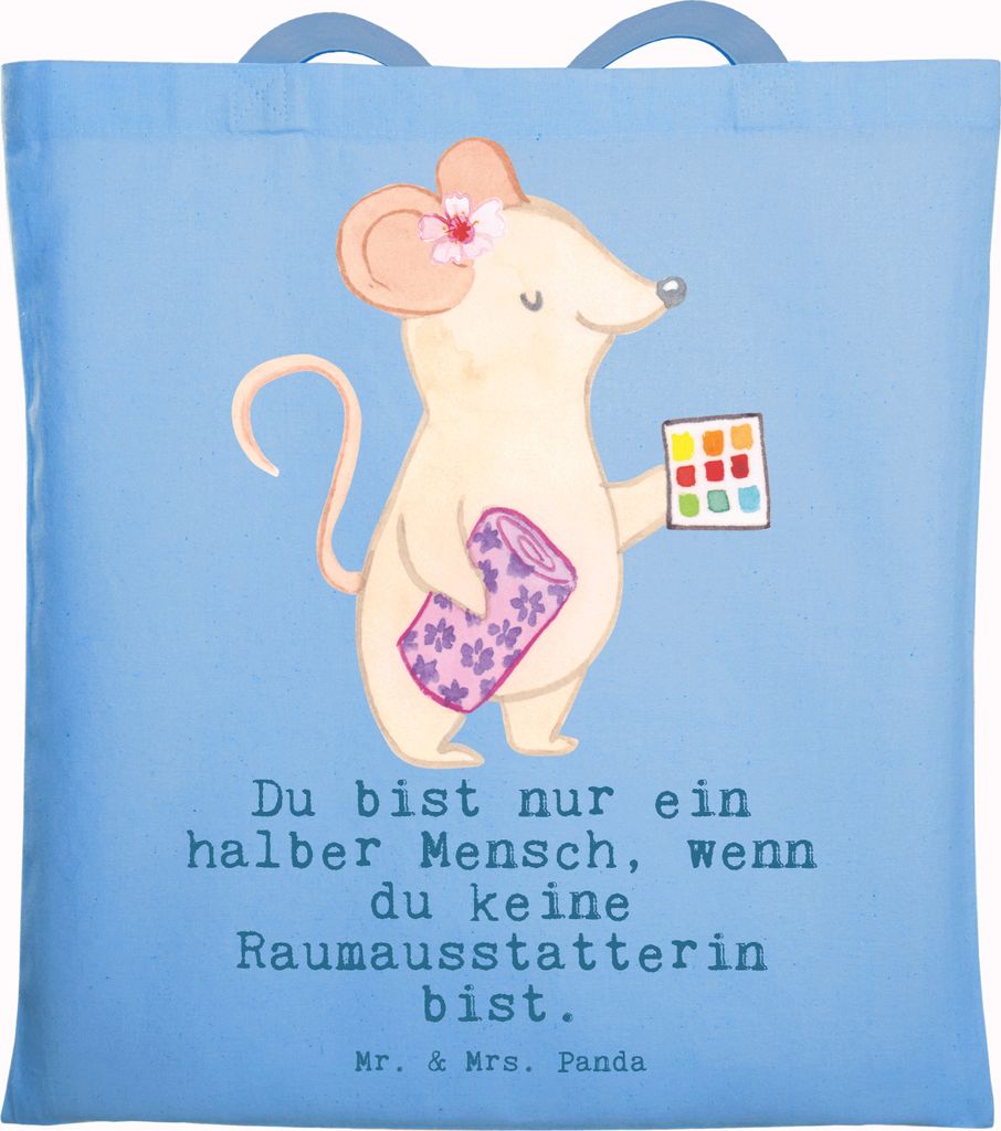 Mr. & Mrs. Panda Beutel Raumausstatterin Herz - Sky Blue - Geschenk, einkaufsshopper, Einkaufstasche, Büchertasche, Schultasche, Shopping Tasche, ...