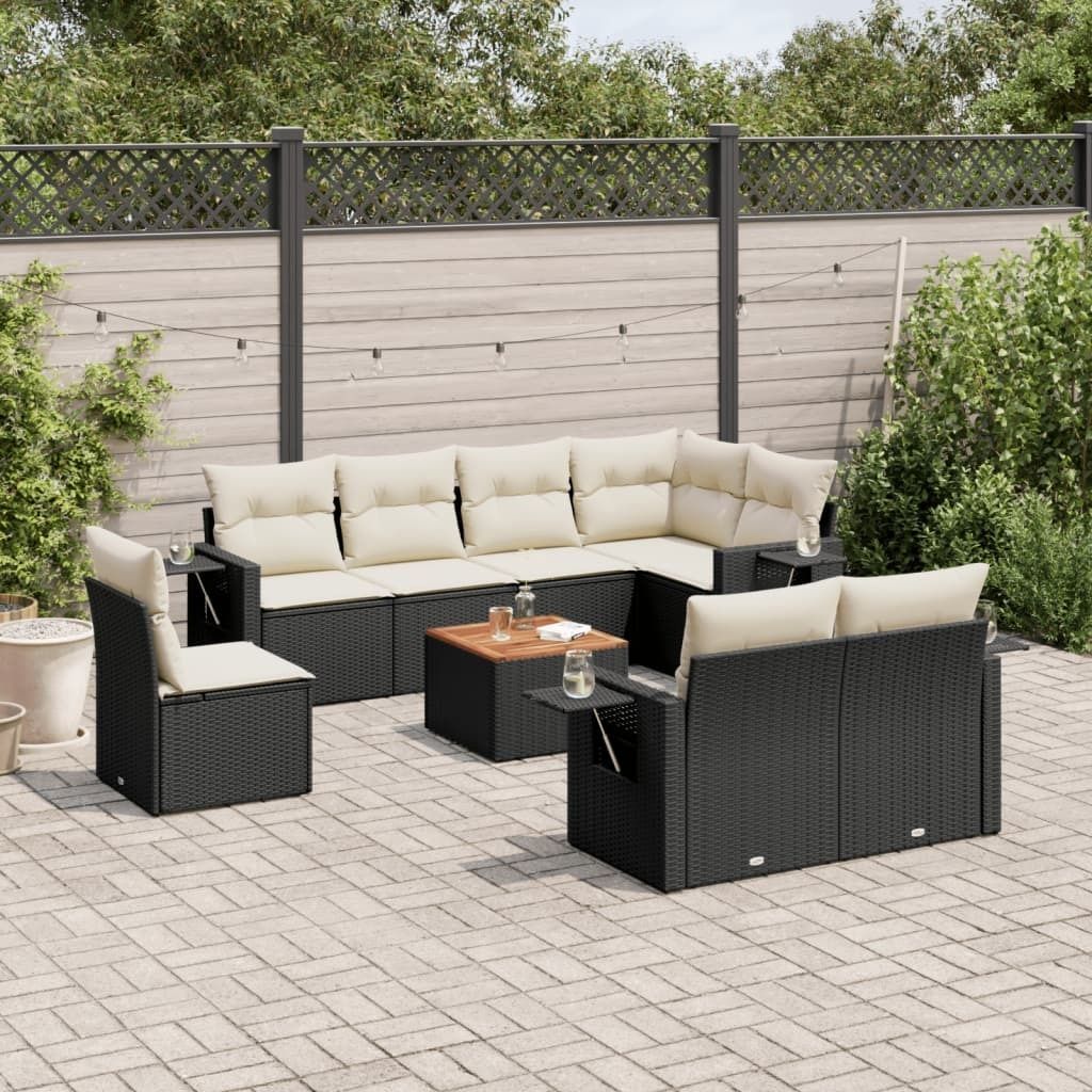 Maison Exclusive - 9-tlg. Garten-Sofagarnitur mit Kissen Schwarz Poly Rattan