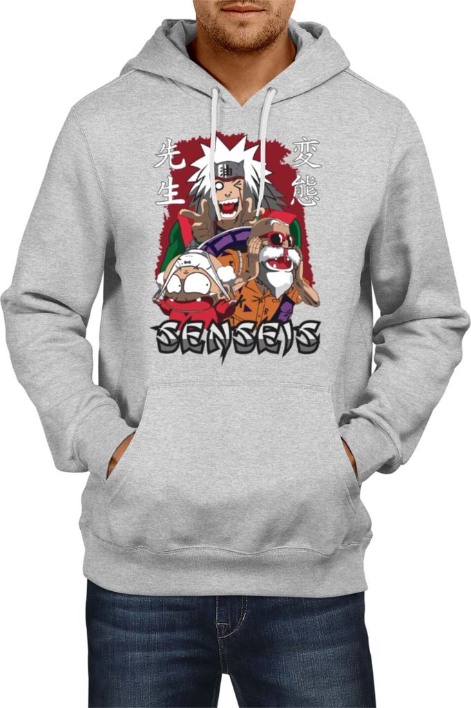 Herren Kapuzenpullover Japan Anime Manga Anime Sensei Anime Jiraya Master Roshi, Man S / Grau