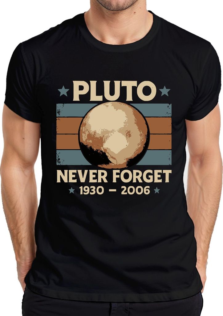 Pluto nie vergessen 1930 2006 Vintage Retro Weltraum Astronomie Herren T-Shirt, Schwarz, XL