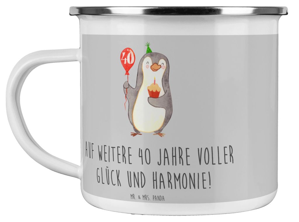 Mr. & Mrs. Panda Teetasse 40. Hochzeitstag Rubinhochzeit - Heather Grey - Geschenk, Teebecher, Ehejubiläum, Geschenke, Heiraten, Pott, Emaille Tas...