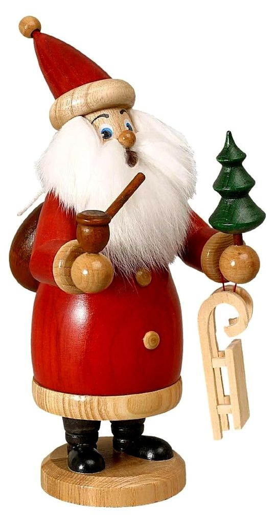 Erzgebirgischer Räuchermann Weihnachtsmann rot mit Geschenken