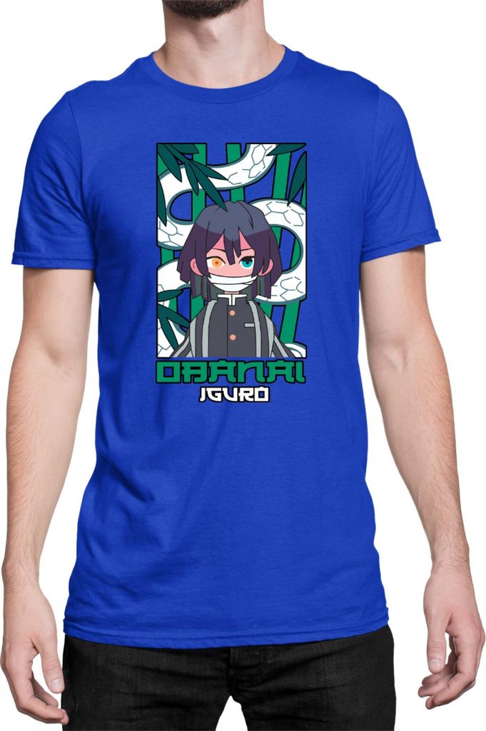 Herren T-Shirt Japan Anime Manga Demon Anime Slayer Obanai Iguro Hashira, Man M / Blau