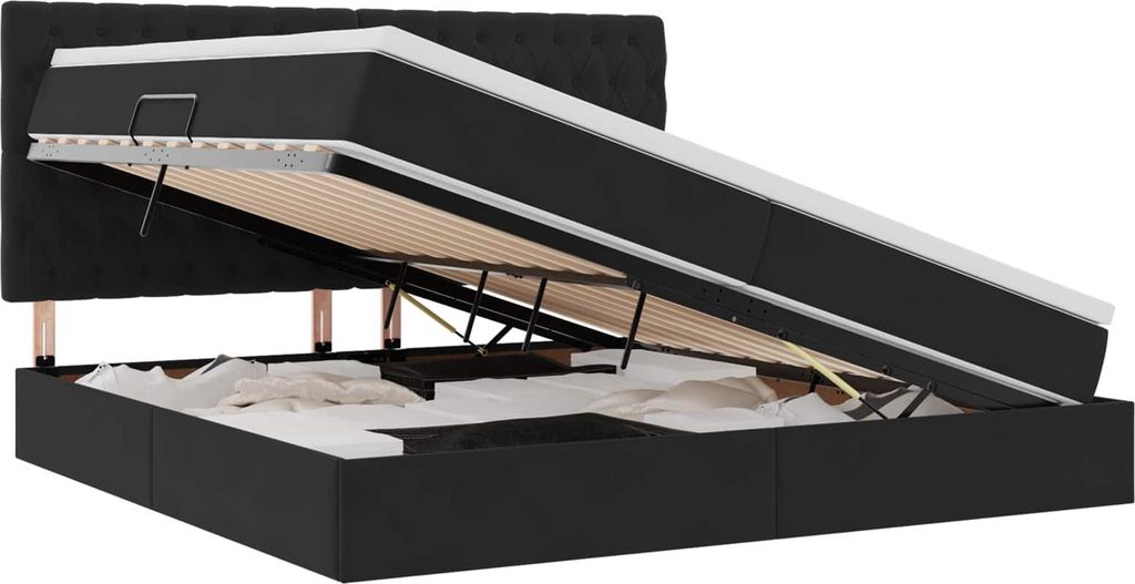 vidaXL Aufbewahrungsbett mit Matratze Schwarz 200 x 200 cm Samt