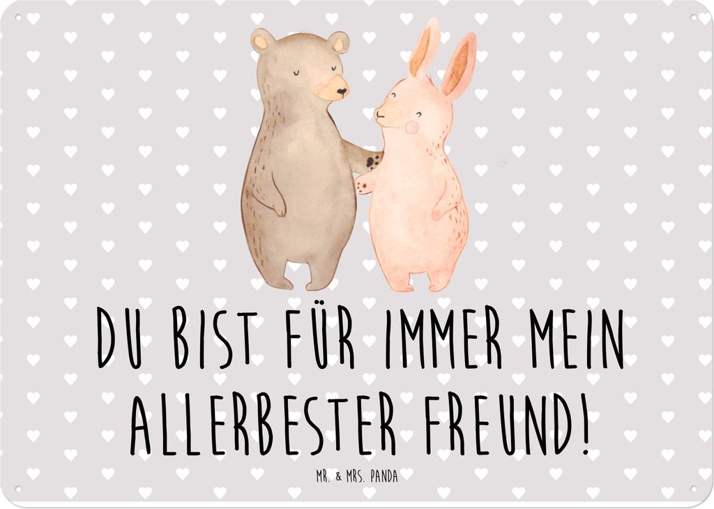 Mr. & Mrs. Panda Schild Bär und Hase Umarmen DIN A4 - Grau Pastell - Geschenk, Freunde, Türschild, tafel, Freundin, Metallschild, Umarmung, für ...
