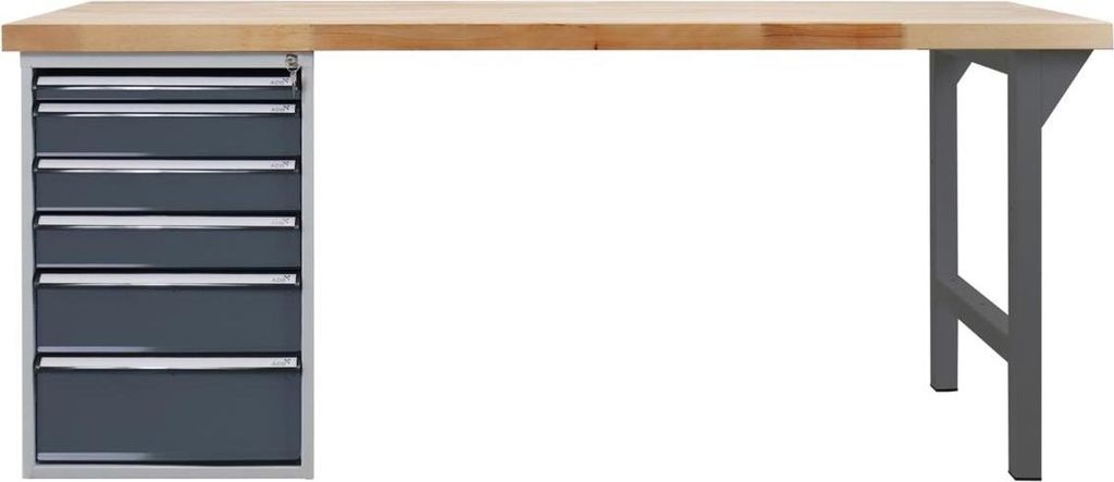 ADB Werkbank anthrazitgrau, lichtgrau 6 Schubladen 200,0 x 75,0 x 85,0 cm