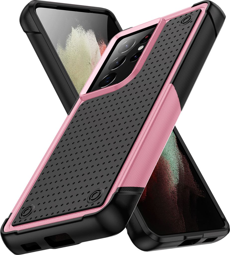 Für Samsung Galaxy S21 Ultra 5G Hülle Militärqualität Stoßfest Hybrid 2 in 1 Hart PC Weich TPU Handyhülle Pink Schwarz