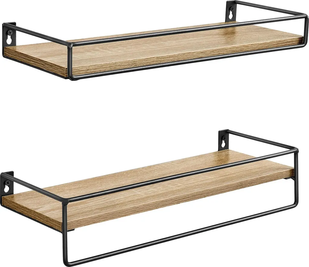 Lot de 2 étagères murales suspendues 40 cm chêne sonoma et métal noir