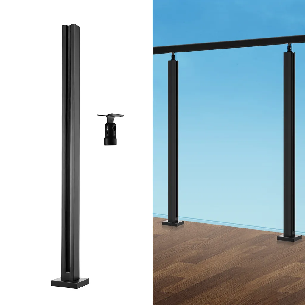 Support de verre pour balcon et escalier 90 cm Noir en Acier Inoxydable