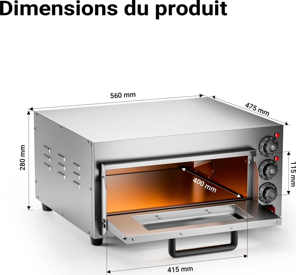 Four à pizza électrique professionnel 2000W avec pierre de cuisson - 4