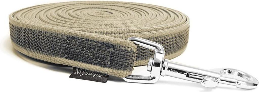 Mystique Gummierte Schleppleine 20mm ohne Handschlaufe Standard Karabiner beige 7,5m