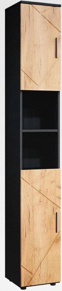 Badschrank Goldkraft Eiche/Anthrazit Irma 30x192x30 cm - Wäscheschrank, Viel Stauraum von Oben bis unten – ideal für Handtücher & Pflegeprodukte
