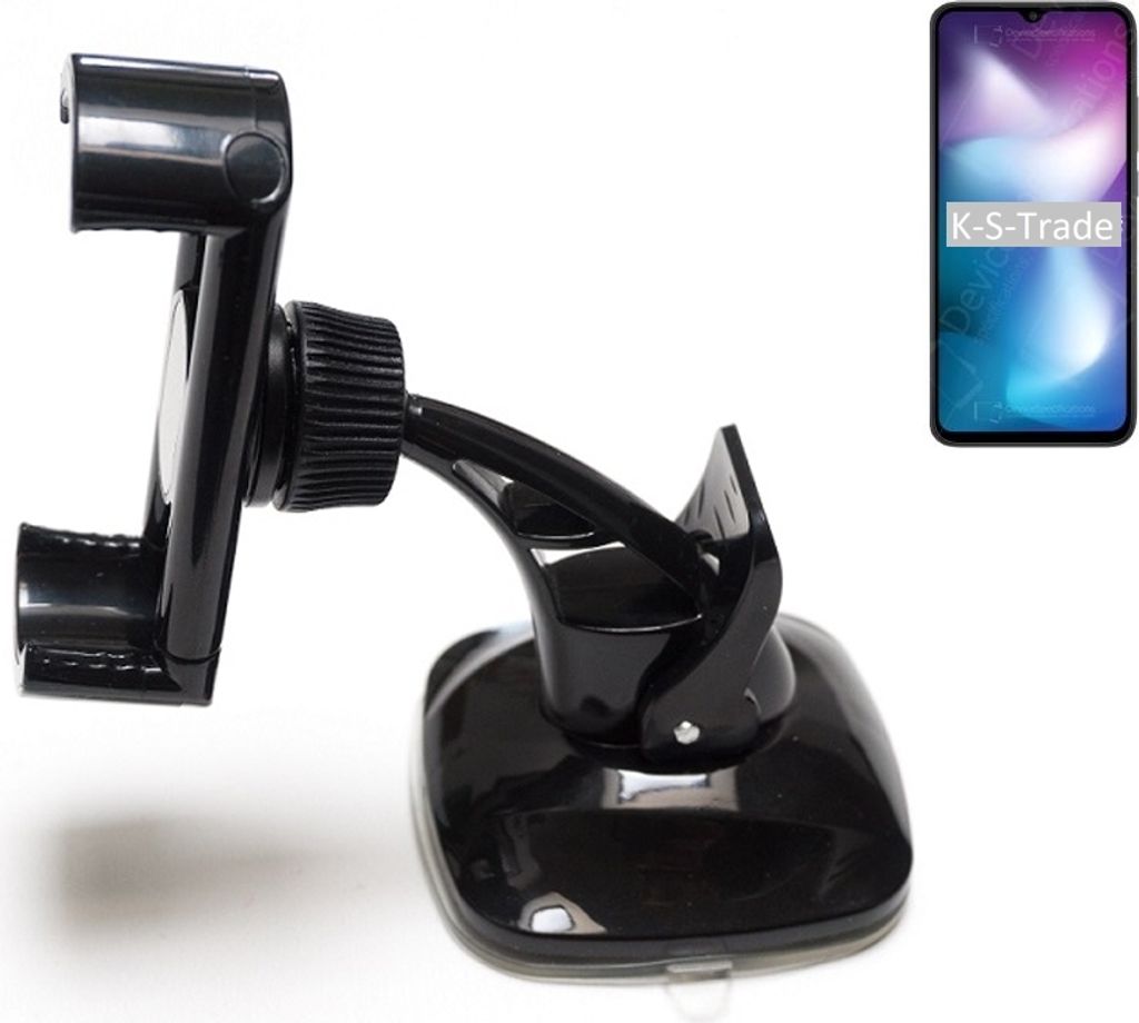K-S-Trade kompakte Handy-Halterung Windschutzscheibe kompatibel mit Xiaomi Redmi 9 Activ Armaturenbrett schwarz Autohalterung KFZ Halter