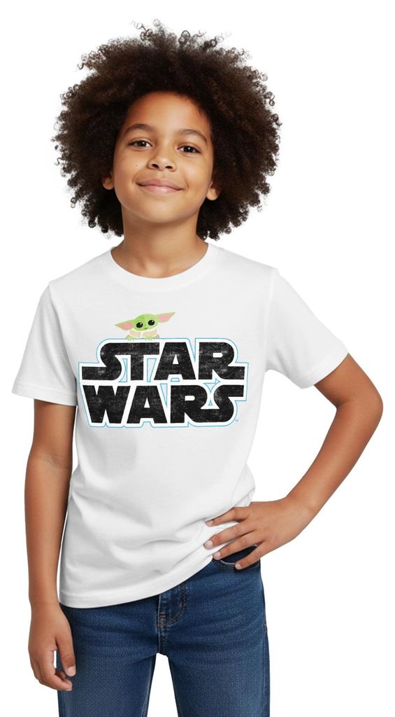 Star Wars: Mandalorian Schriftzug Mit Grogu Kinder T-Shirt, Produktbild 