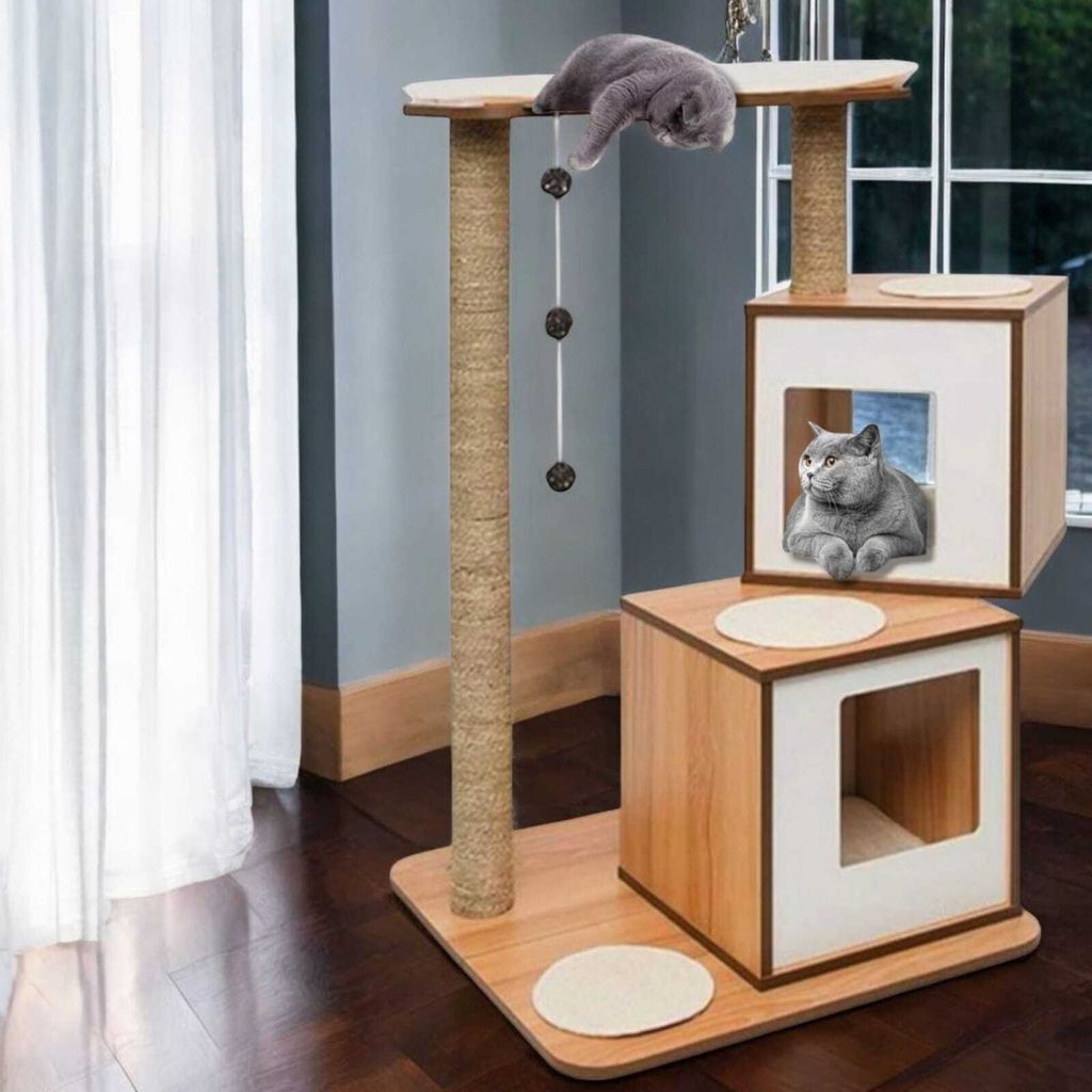 Kratzbaum Stabil Katzenbaum Kletterbaum Höhle Katzenmöbel Holz Optik