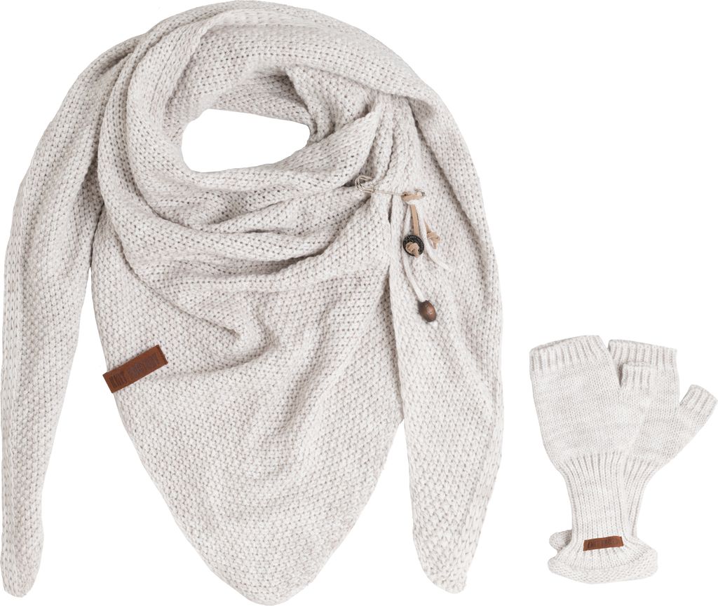 Knit Factory Coco Dreiecksschal & Cleo Handstulpen - Beige