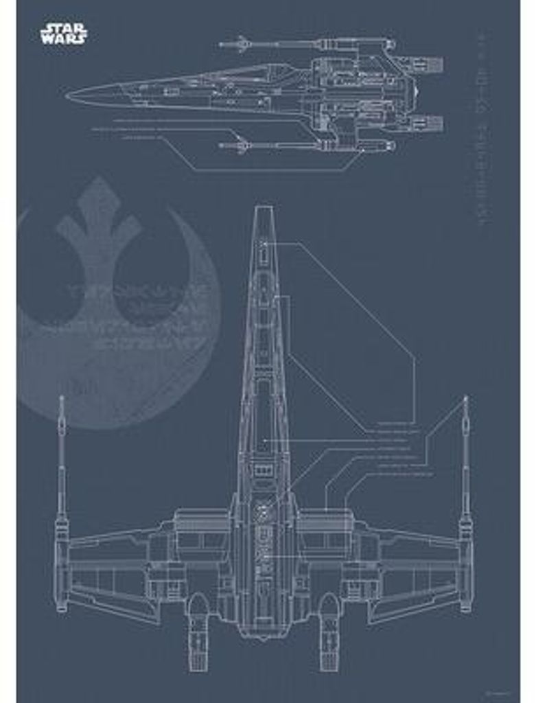 Kunstposter – Star Wars – Blaupause des Raumschiffs Wing – 50 x 70 cm