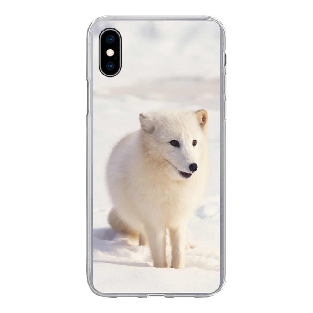 MuchoWow Handyhülle Schutzhülle Hülle für iPhone Xs Fuchs - Schnee - Weiß Silikon Softcase Handy Hülle - Handytasche