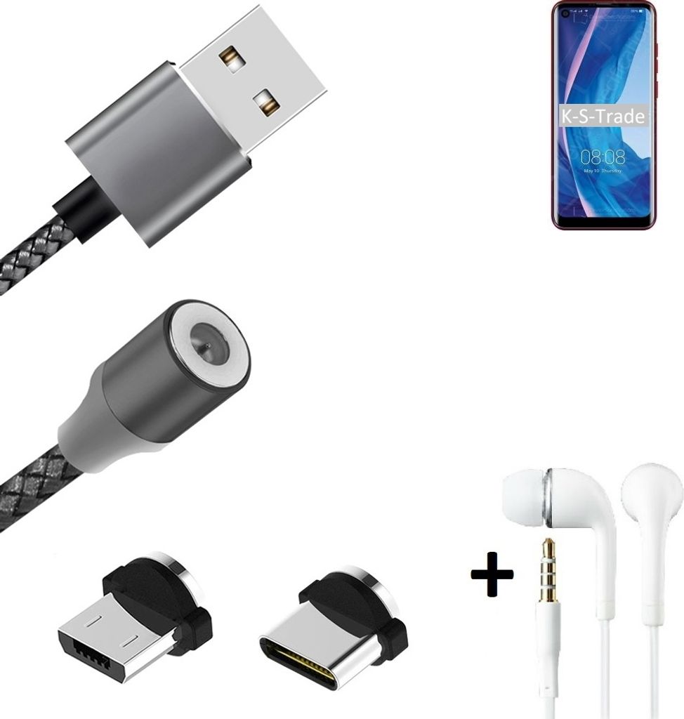 K-S-Trade Hochwertiges Magnet-Lade-kabel Sync-Kabel Daten-Kabel + Kopfhörer kompatibel mit Ulefone Note 11P mit USB-Typ-C-Anschluss und