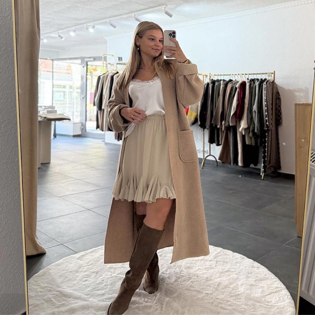 Rock Damen "Fabienne" Beige, Mini Rock in doppellagig, für Frauen Rock, Midirock, Damen Midi rock, Volantrock mit Rüschen am Ende, Elegant Röcke