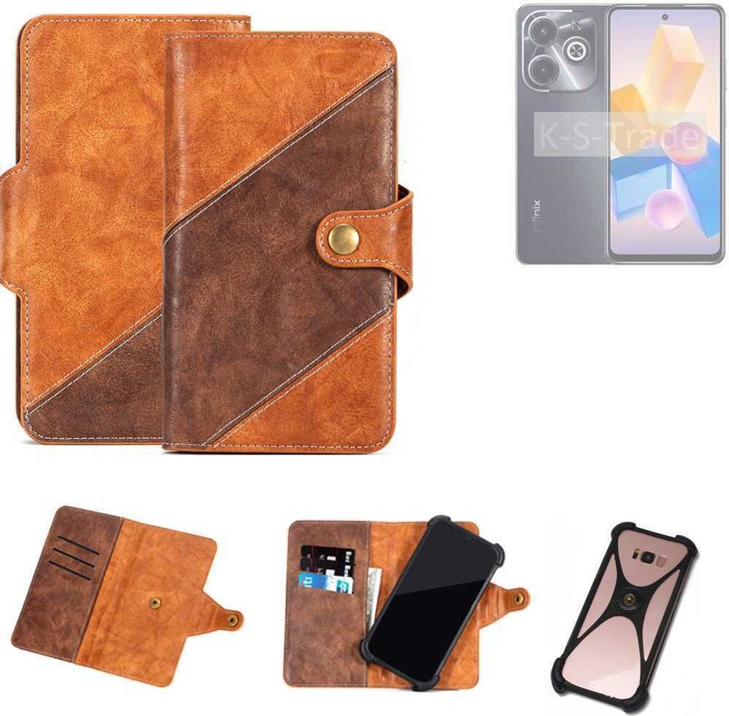 K-S-Trade Handyhülle Schutzhülle Bookstyle Case Wallet-Case kompatibel mit Infinix Hot 40 Pro Cover Klapphülle Kantenschutz Smartphone dunkelbraun
