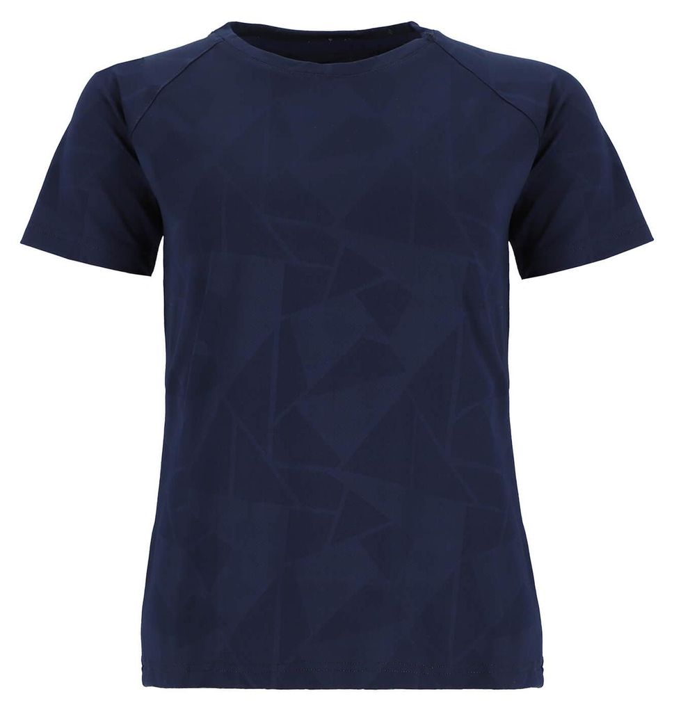 Baumfuchs Damen Funktions-T-Shirt mit Dreieck-Allover-Muster - Kurzarm-Shirt Funktionsshirt schnell trocknend in Dunkelblau Größe XL