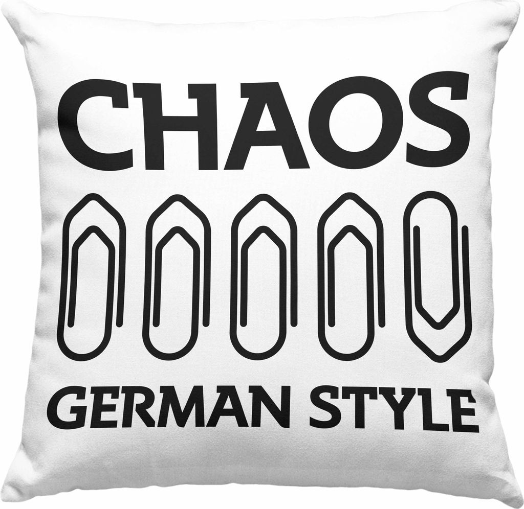 Trendation - Chaos German Style Deko-Kissen mit Füllung 40x40 Lustiger Spruch BüroDeko-Kissen mit Füllung 40x40 mit Spruch Geschenk Kollege Koll...