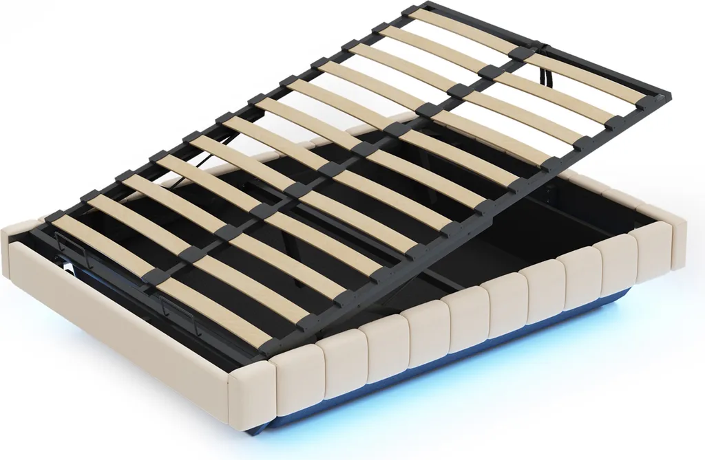 Lit coffre 140x200cm avec sommier relevable et éclairage LED intégré