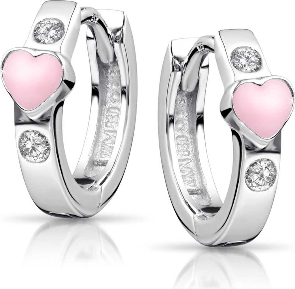 MATERIA Kinder Ohrringe Herz rosa aus 925 Silber rhodiniert - Mädchen Schmuck Creolen mit Zirkonia SO-390-rosa