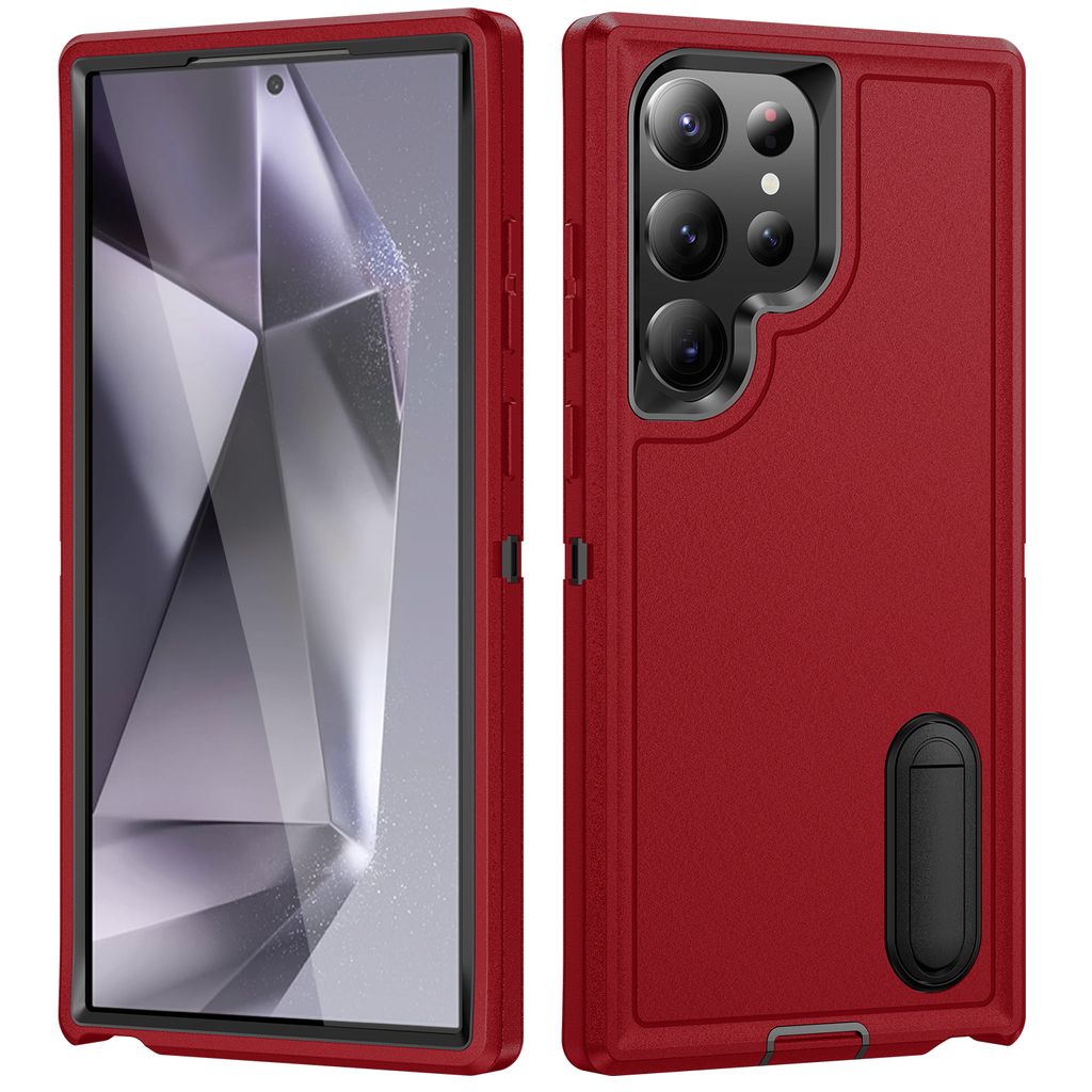 Hülle für Samsung Galaxy S25 Ultra Hybrid Dreilagige Robust Stoßfest Schwerlast Schutzhülle mit Ständer Rot