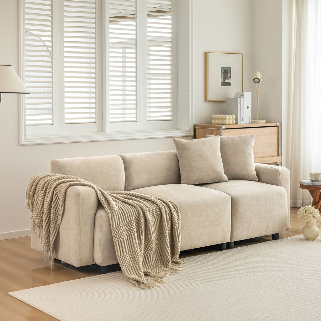 Abrihome 3-Sitzer Sofa, Couch mit Dekokissen, Polstersofa Wohnzimmersofa, Beige