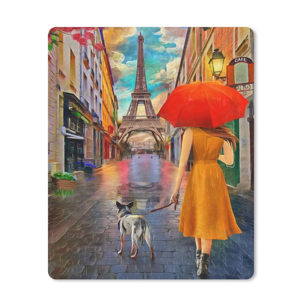 MuchoWow Mauspad Mousepad Gemälde - Ölfarbe - Frau - Hund - Paris 30x40 cm - Mousepads - Maus Mat - Pad - Mausunterlage - Mausmatten