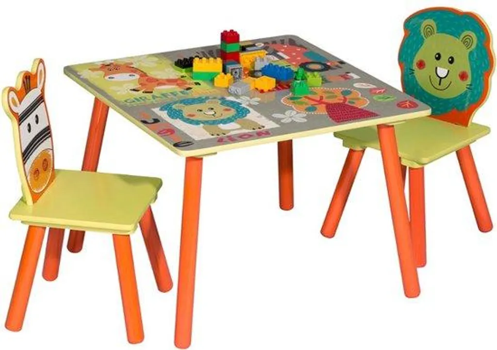 Chaise haute pour enfant en bois et table assortie motif animaux colorés