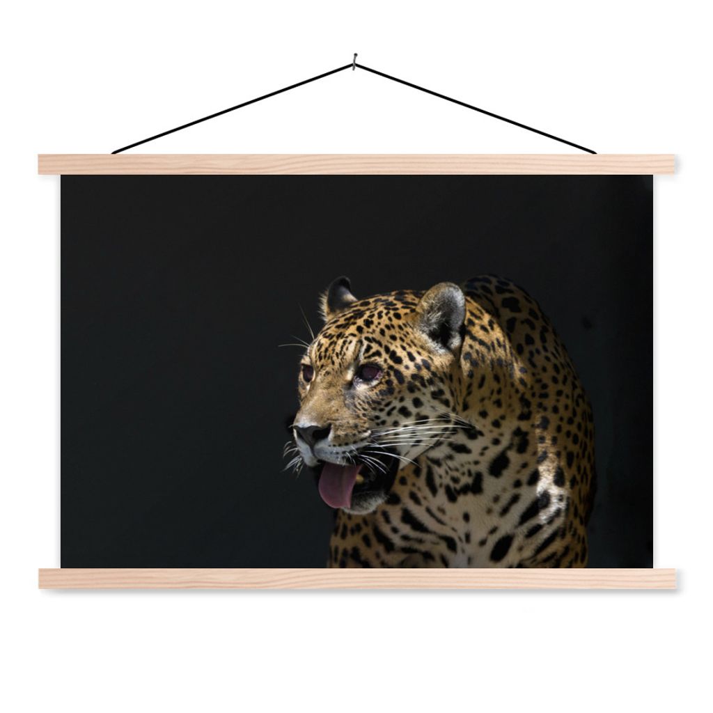 MuchoWow Textilposter Jaguar - Hochformat - Schwarz 60x40 cm mit holzfarbenen Rahmen - Bilder