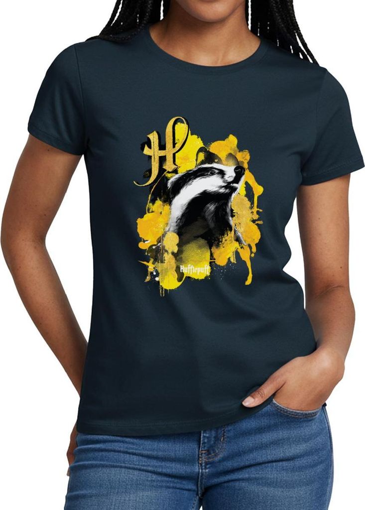 Spreadshirt Harry Potter Haus Hufflepuff Dachs Frauen T-Shirt, XL, Navy