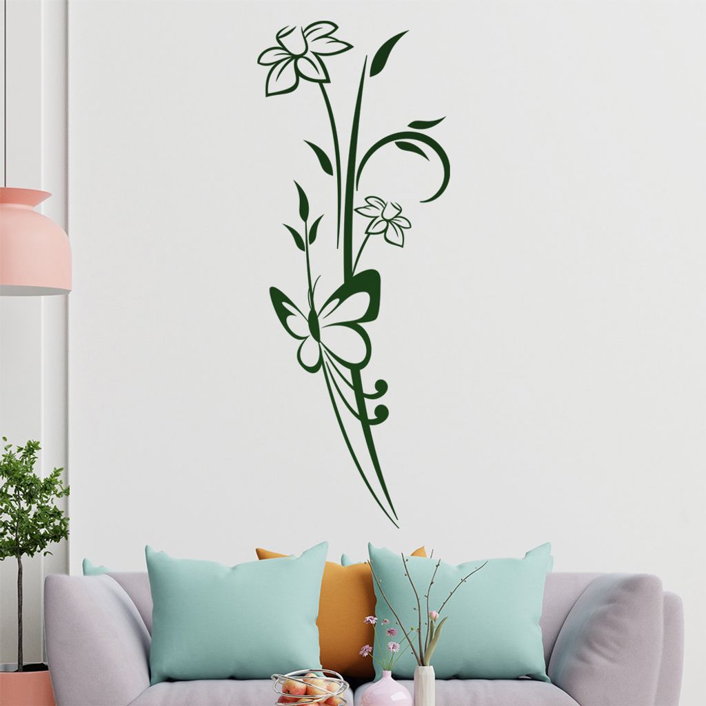 Schmetterling am Halm Wandtattoo in 6 Größen - Wandaufkleber Wall Sticker - Dekoration, Küche, Wohnzimmer, Schlafzimmer, Badezimmer