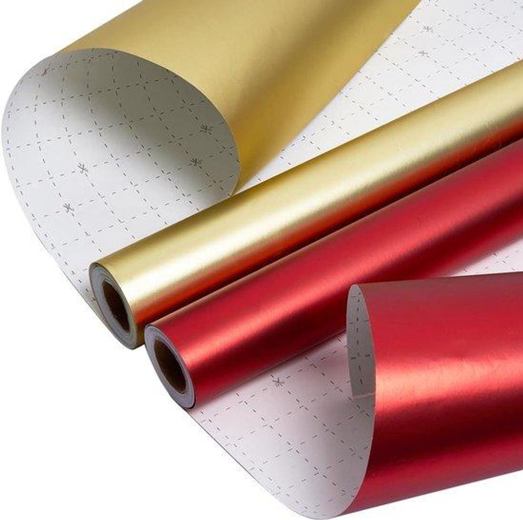 Geschenkpapier 43cm x 8m Gold Rot glänzend