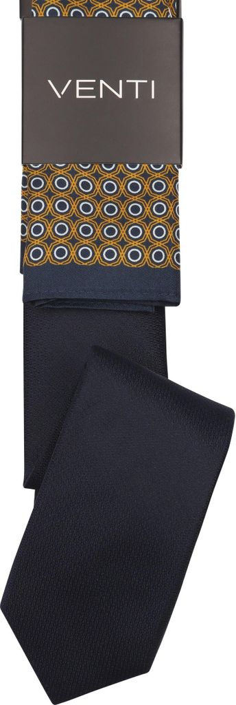 VENTI Herren Krawatte 6cm Einstecktuch Set-2-tlg Seide gewebt Blau