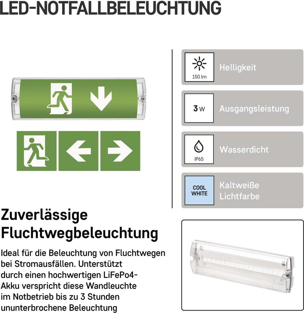 EMOS LED-Notbeleuchtung, Notausganglicht bis zu 3h Produktbild 3