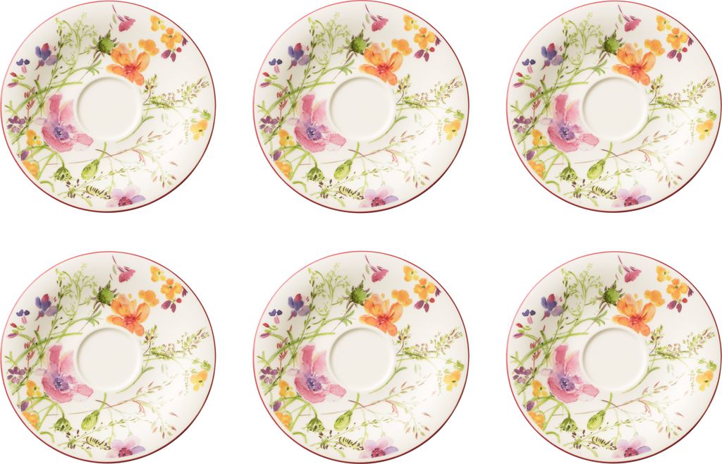 Villeroy & Boch Mariefleur Basic 6er Set Untertassen D. 16cm weiß bunt Porzellan