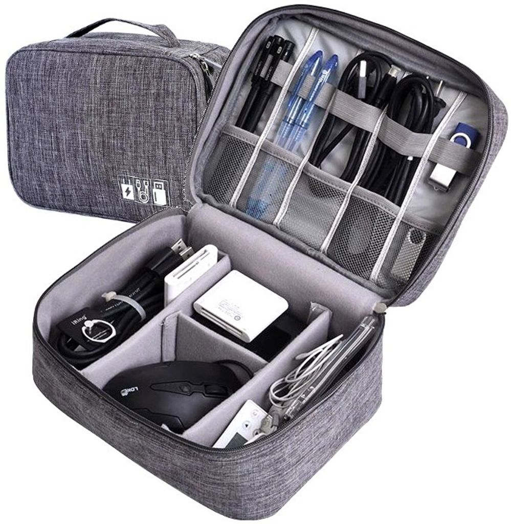Reisetasche - Ladekabel Organizer - Ordnung und Schutz - Elektronik Zubehör - Unterwegs Organisiert - Wasserdicht - Grau
