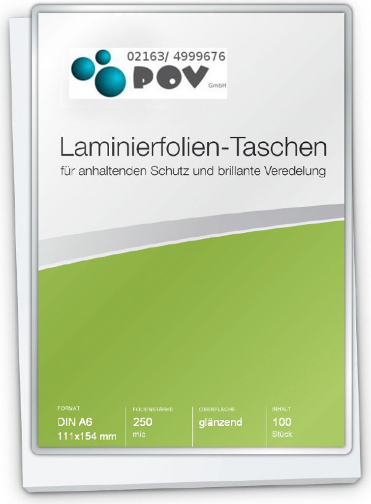 Laminierfolien A6 (111 x 154 mm), 2 x 250 mic, glänzend