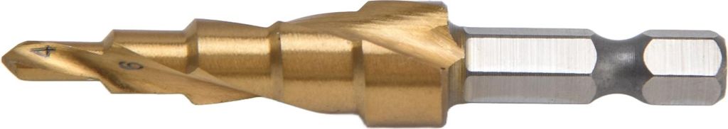 Sechskant-Stufenbohrer, HSS, titanbeschichtet, Spiralnut, Pagodenbohrer 4šC12 mm