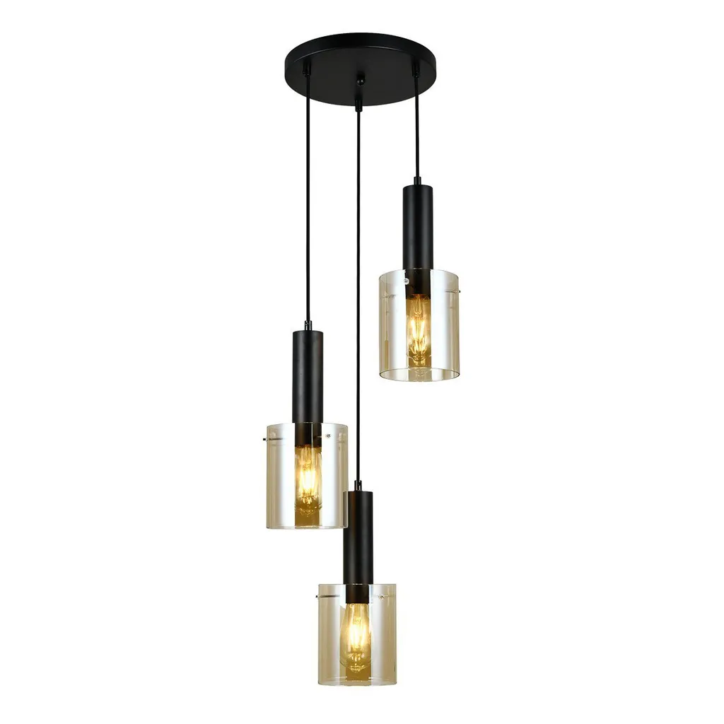 Italux Sardo PND-5581-3A-BK+AMB | Lampadario a Sospensione 3 Luci Nero