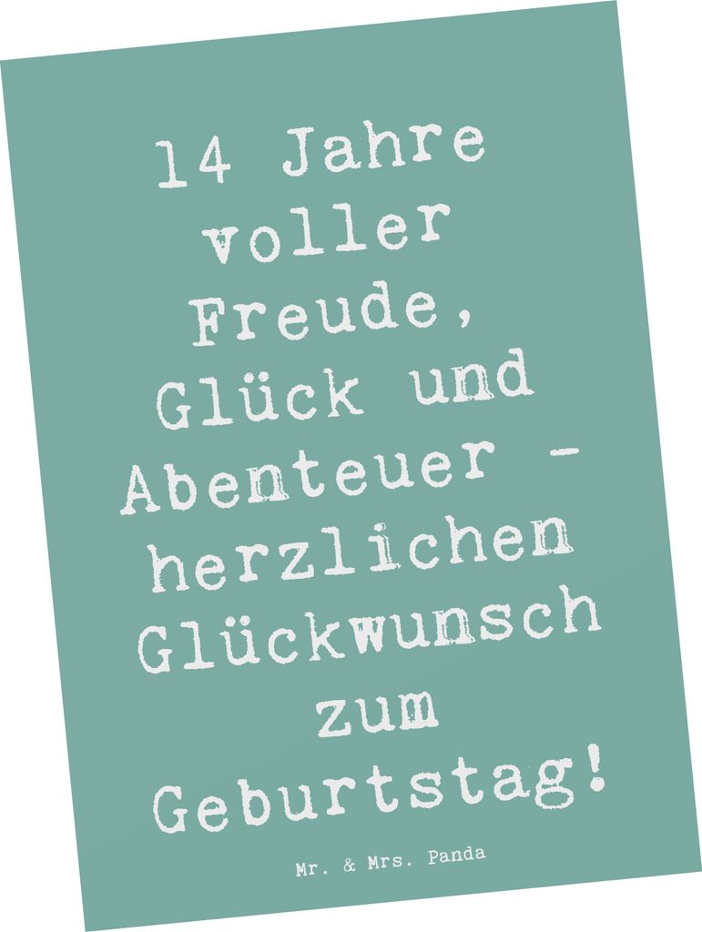 Mr. & Mrs. Panda Postkarte Spruch 14. Geburtstag Freude - Meeresbrise - Geschenk, 14 Jahre, Happy Birthday, spruchkarte, wunderbare, Alles gut zum,...