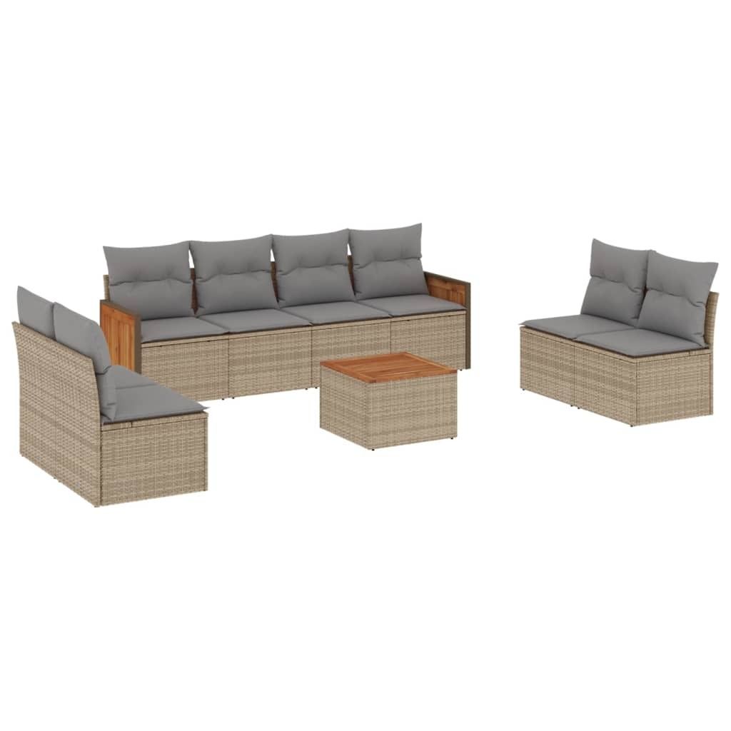 9-tlg. Garten-Sofagarnitur mit Kissen Beige Poly Rattan Produktbild 