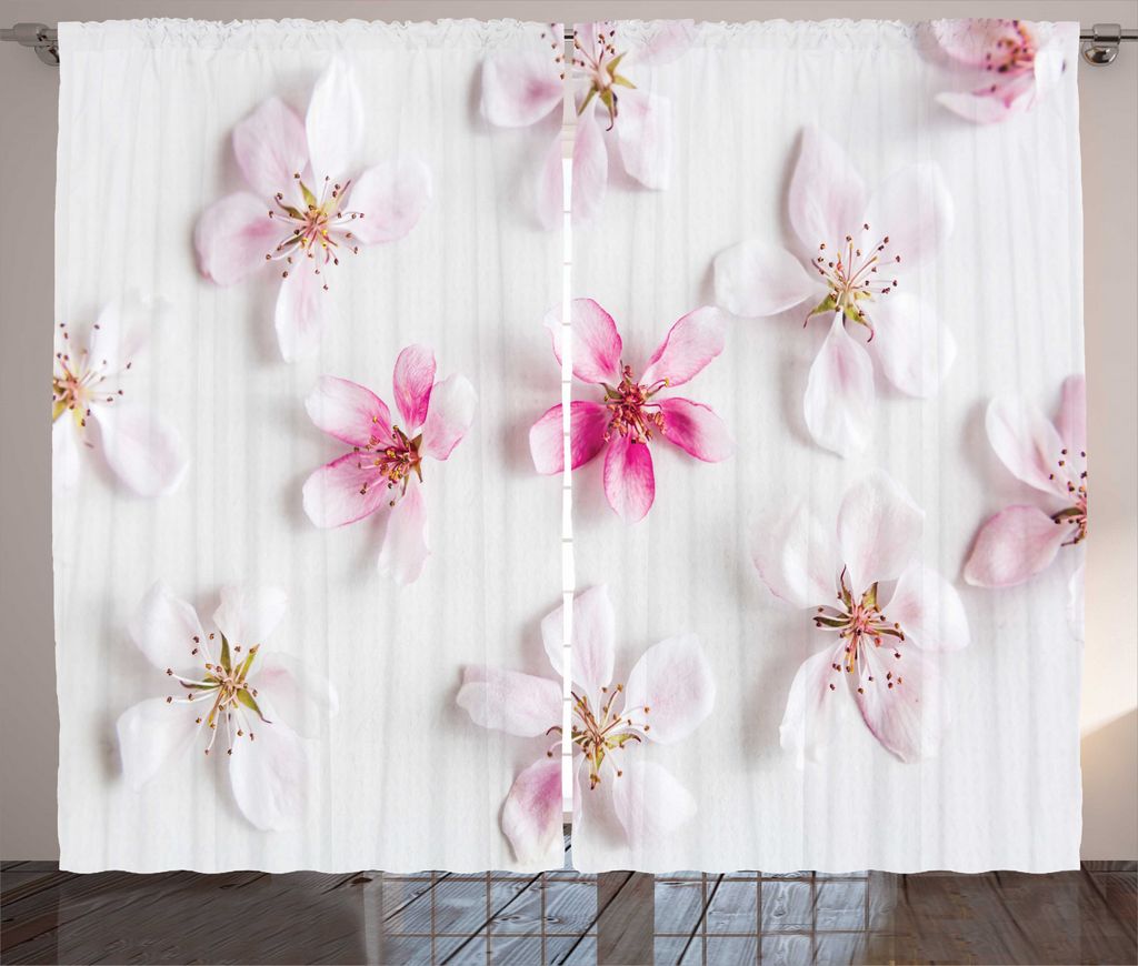 ABAKUHAUS Mandelblüte Rustikaler Gardine, Sakura Petals Liebe, Schlafzimmer Kräuselband Vorhang mit Schlaufen und Haken, 280 x 225 cm, Rosa Baby-...