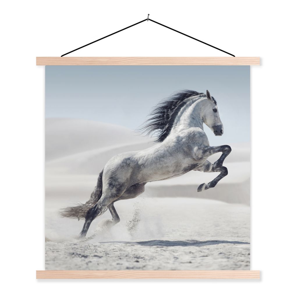 MuchoWow Textilposter Pferd - Tiere - Sand - Natur 60x60 cm mit holzfarbenen Rahmen - Wanddekoration